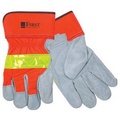 Hi-Viz Leather Gloves w/Safety Cuffs